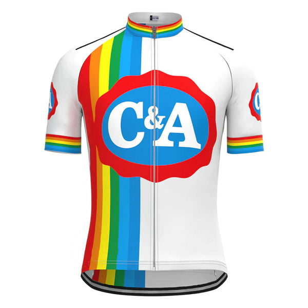 C&A Rainbow Short Sleeve Vintage Cycling Jersey Top