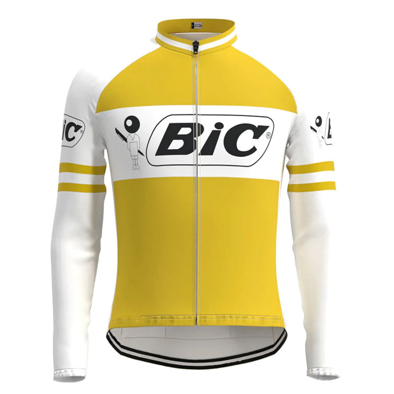BIC Yellow Vintage Long Sleeve Cycling Jersey Top