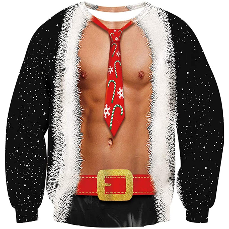 Tie Bare Muscle Black Ugly Christmas Sweater