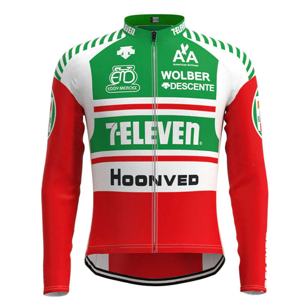 Hoonved 7 Eleven Green Vintage Long Sleeve Cycling Jersey Top
