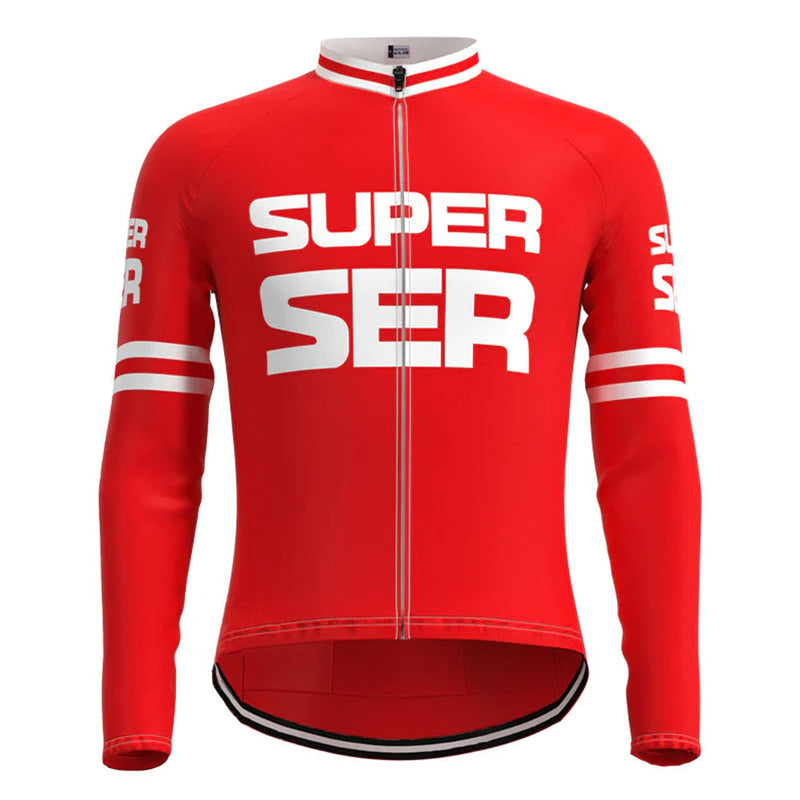 Super Ser Red Vintage Long Sleeve Cycling Jersey Top