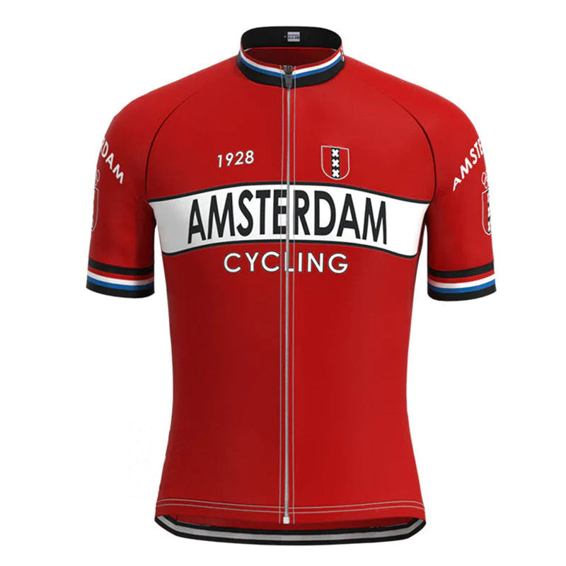 Amsterdam Red Vintage Short Sleeve Cycling Jersey Top