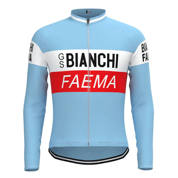 BIANCHI Blue Vintage Long Sleeve Cycling Jersey Top
