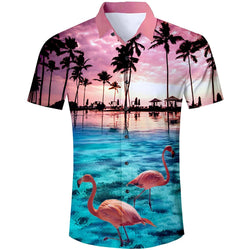 Sunset Palm Tree Flamingos Funny Hawaiian Shirt