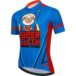 Super Sloth Blue Men Funny MTB Short Sleeve Cycling Jersey Top