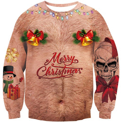 Christmas Bell Hairy Chest Ugly Christmas Sweater