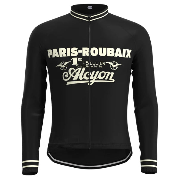 Paris Roubaix Black Vintage Long Sleeve Cycling Jersey Top