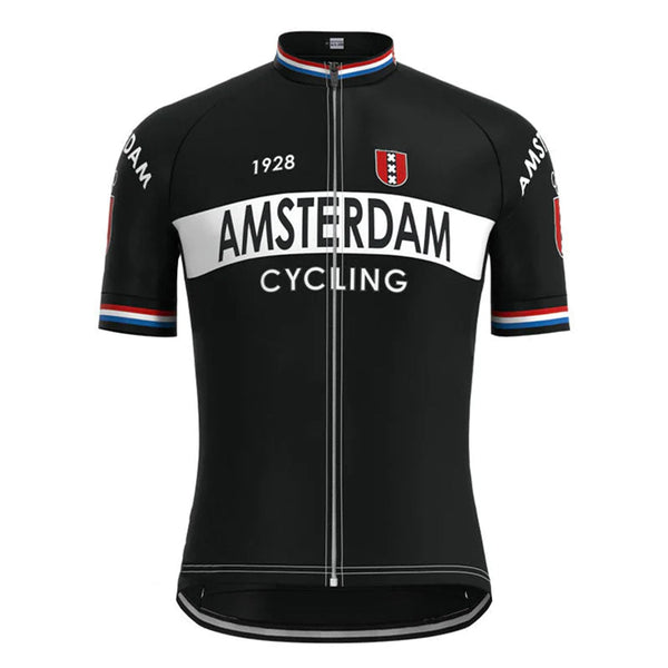 Amsterdam Black Vintage Short Sleeve Cycling Jersey Top