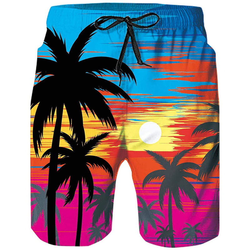 Sunset Palm Tree Funny Swim Trunks – Forest Coral