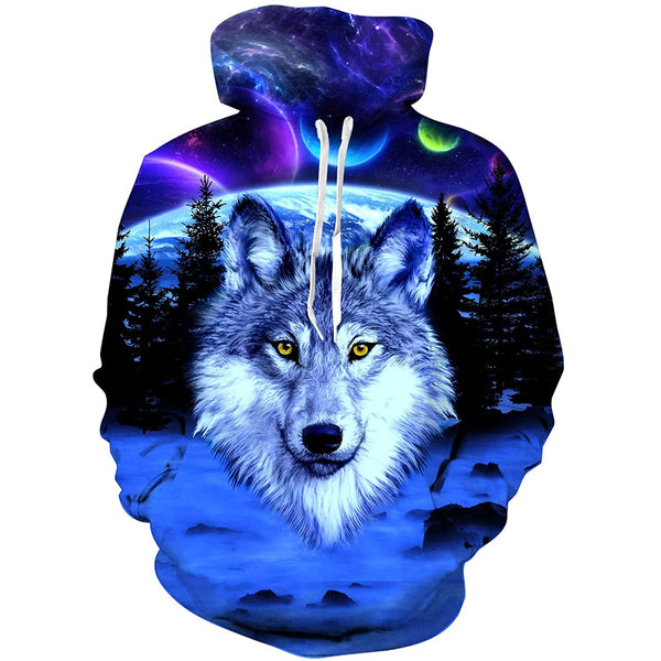 Blue Universe Wolf Funny Hoodie