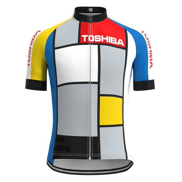 Toshiba Colorblock Vintage Short Sleeve Cycling Jersey Top