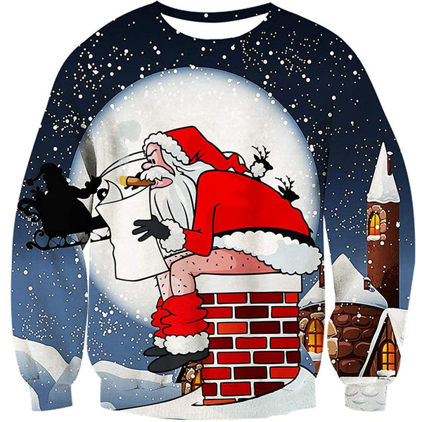 Smoking Santa Pooping Chimney Ugly Christmas Sweater