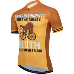 Hard Work Sloth Men Funny MTB Short Sleeve Cycling Jersey Top