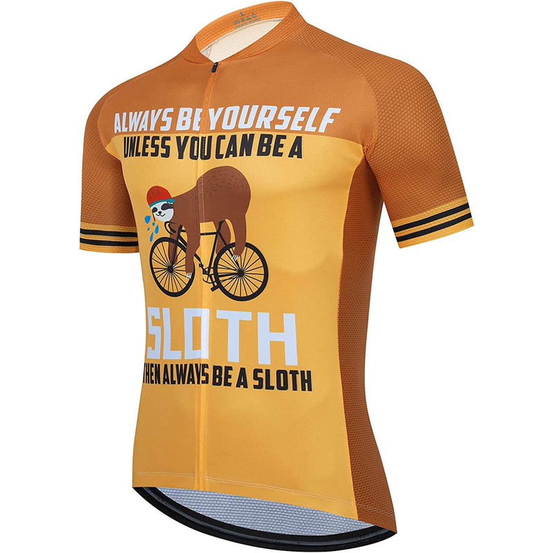 Hard Work Sloth Men Funny MTB Short Sleeve Cycling Jersey Top
