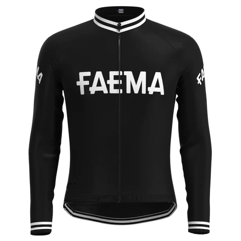 FAEMA Black Vintage Long Sleeve Cycling Jersey Top