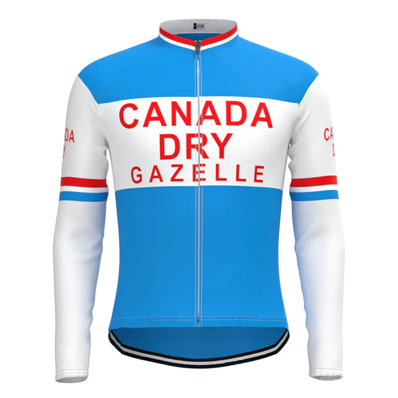 Canada Dry Gazelle Blue Vintage Long Sleeve Cycling Jersey Top