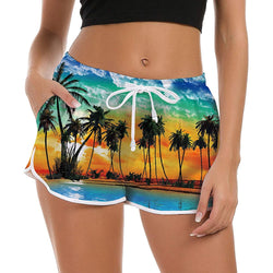 Hawaiian Sunset Palm Tree Funny Board Shorts for Women