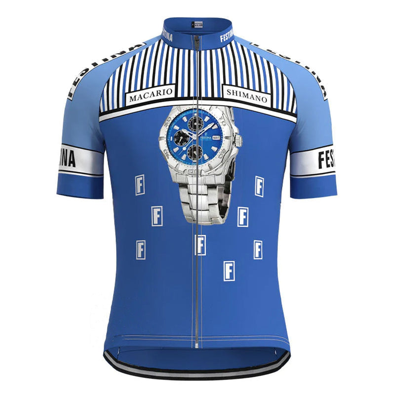 Macario Shimano Blue Vintage Short Sleeve Cycling Jersey Top