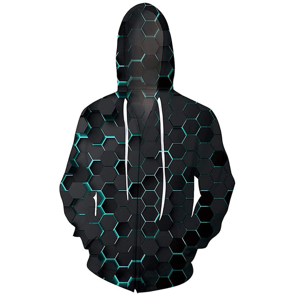 Black Honeycomb Zip Up Hoodie