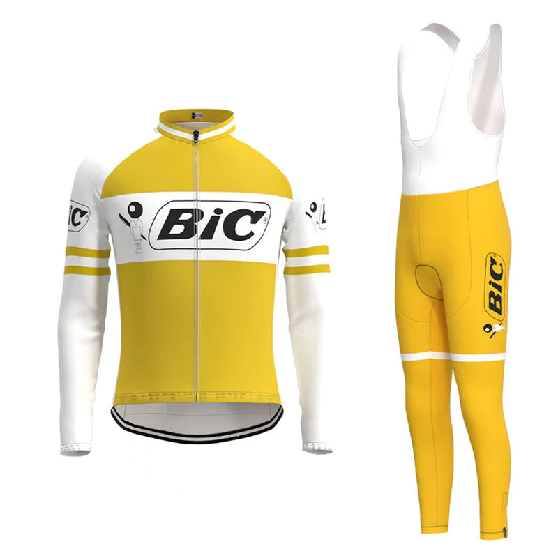 BIC Yellow Vintage Long Sleeve Cycling Jersey Matching Set