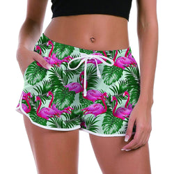 Palm Leaf Flamingos Funny Board Shorts for Women