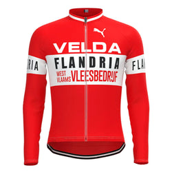 VELDA Flandria Red Vintage Long Sleeve Cycling Jersey Top