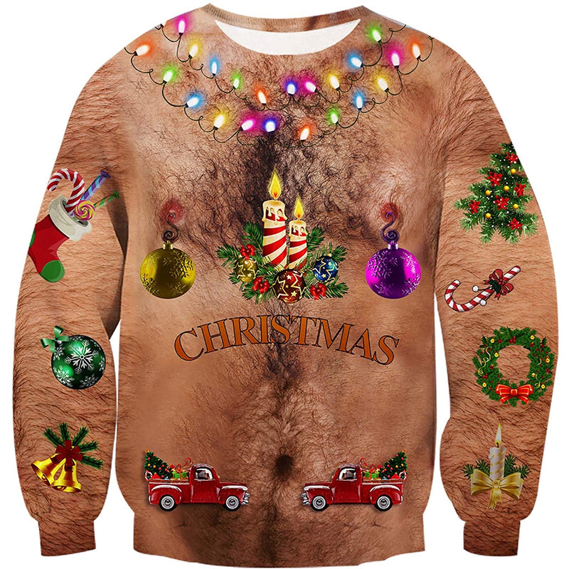 Hairy Chest Bulbs Ugly Christmas Sweater