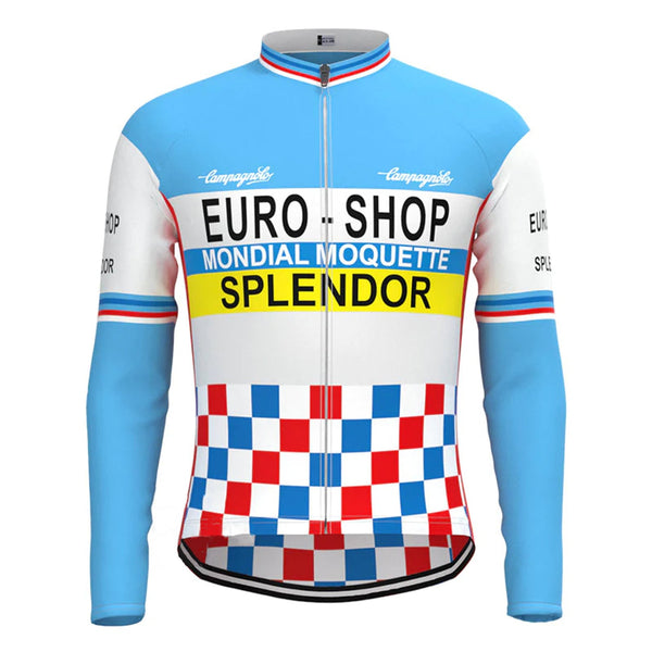 Euro Shop Splendor Blue Vintage Long Sleeve Cycling Jersey Top