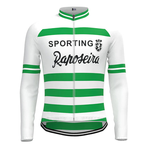 Sporting Green Stripe Vintage Long Sleeve Cycling Jersey Top