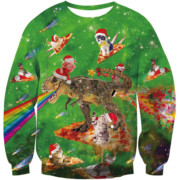 Rainbow Dinosaur Pizza Cat Ugly Christmas Sweater