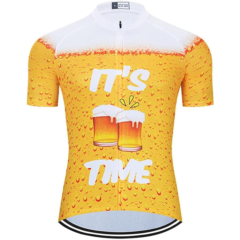 It's Beer Time Men Funny MTB Short Sleeve Cycling Jersey Top