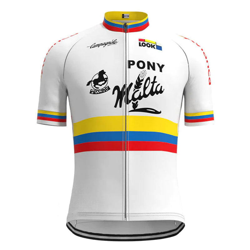Pony Malta White Vintage Short Sleeve Cycling Jersey Top