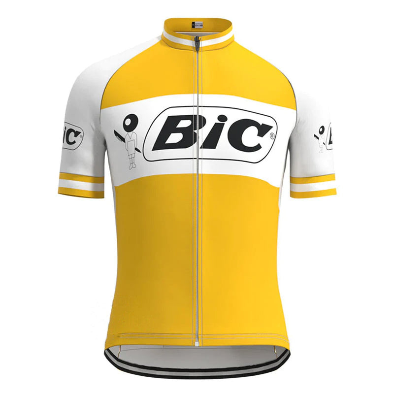BIC Yellow Vintage Short Sleeve Cycling Jersey Top