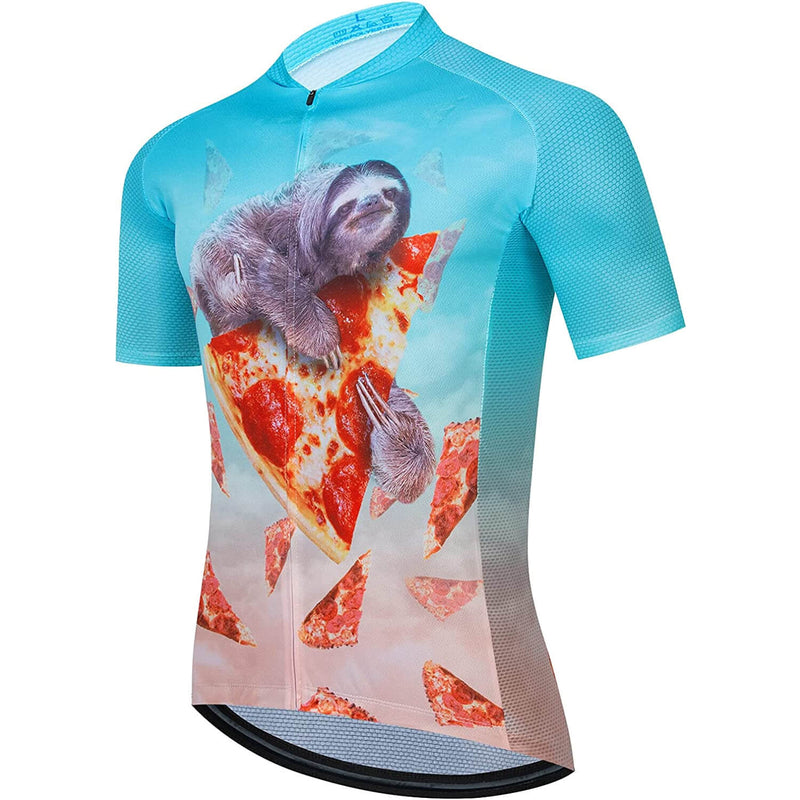 Pizza Sloth Men Funny MTB Short Sleeve Cycling Jersey Top