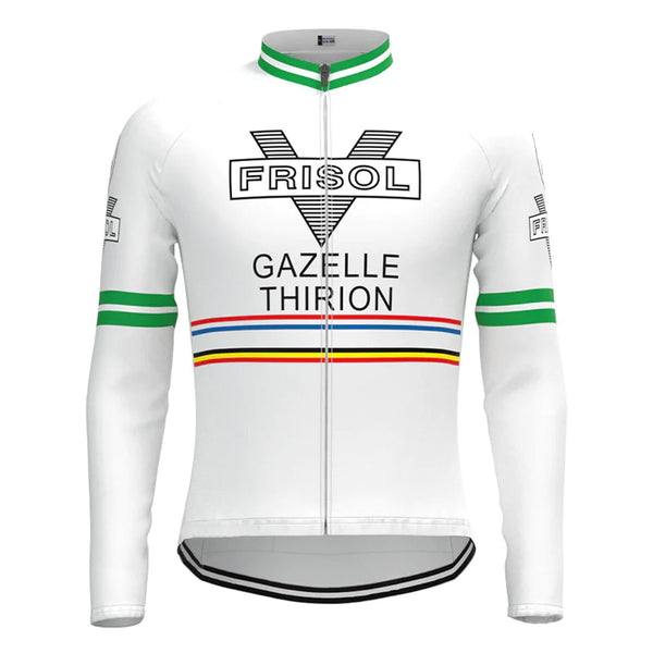 Frisol White Vintage Long Sleeve Cycling Jersey Top