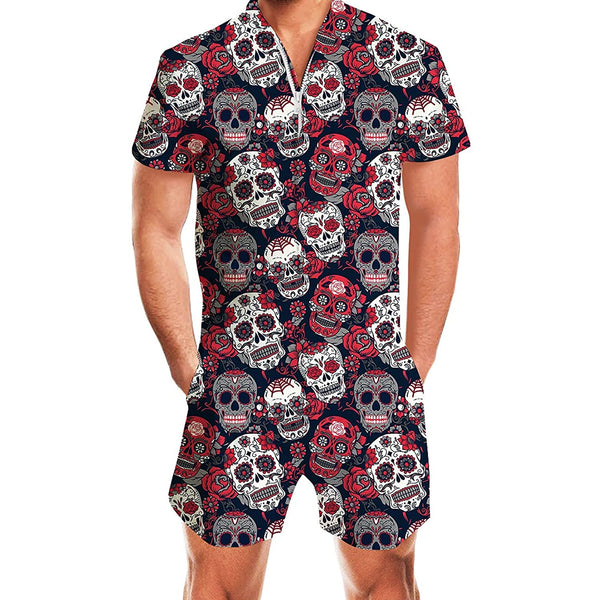 Colorful Skull Halloween Male Romper