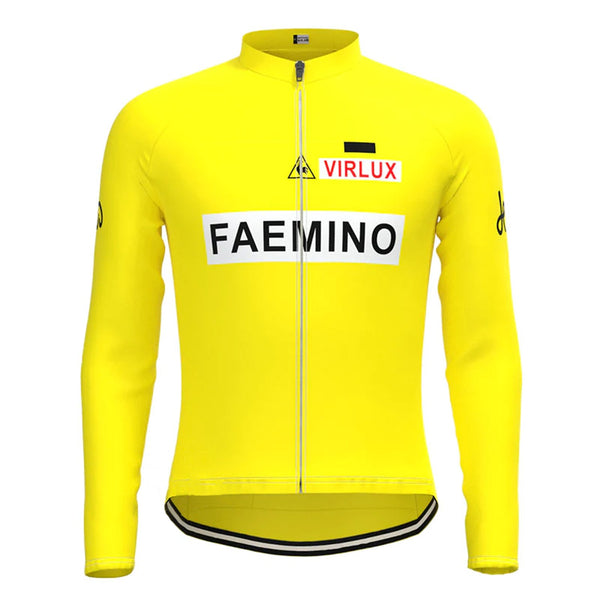 FAEMINO Yellow Vintage Long Sleeve Cycling Jersey Top