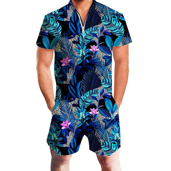 Novelty Men Romper Forest Coral