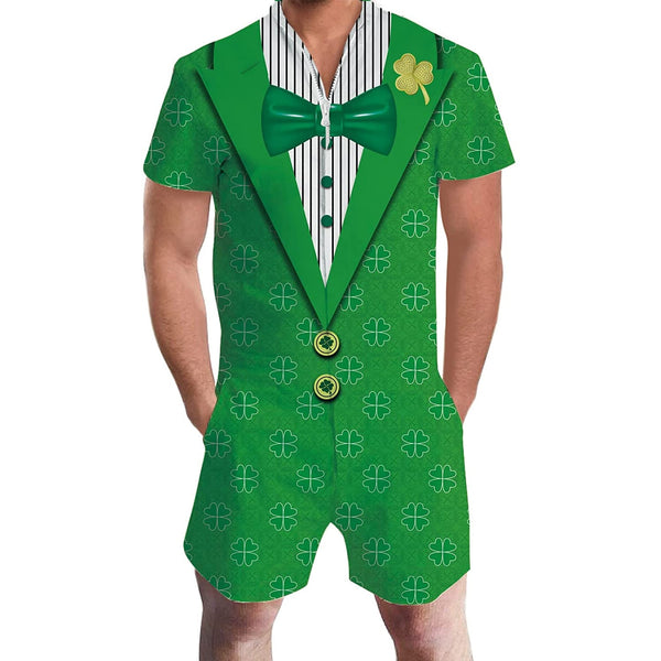 Green St. Patrick's Day Clover Male Romper