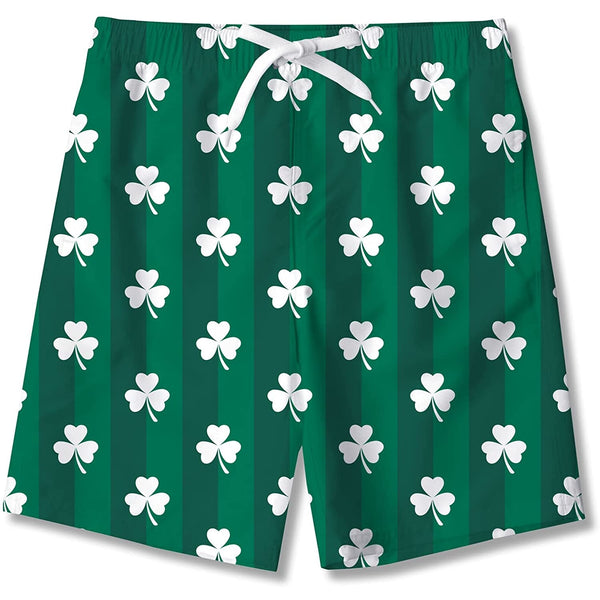 Green St Patrick's Day Clover Funny Boy Swim Trunk