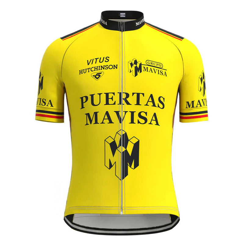 Puertas Mavisa Yellow Vintage Short Sleeve Cycling Jersey Top