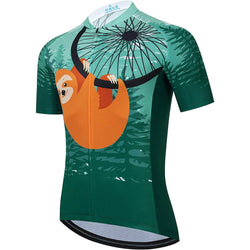 Forest Sloth Men Funny MTB Short Sleeve Cycling Jersey Top