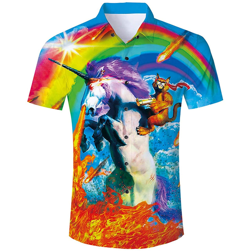 Cat Riding Unicorn Funny Hawaiian Shirt