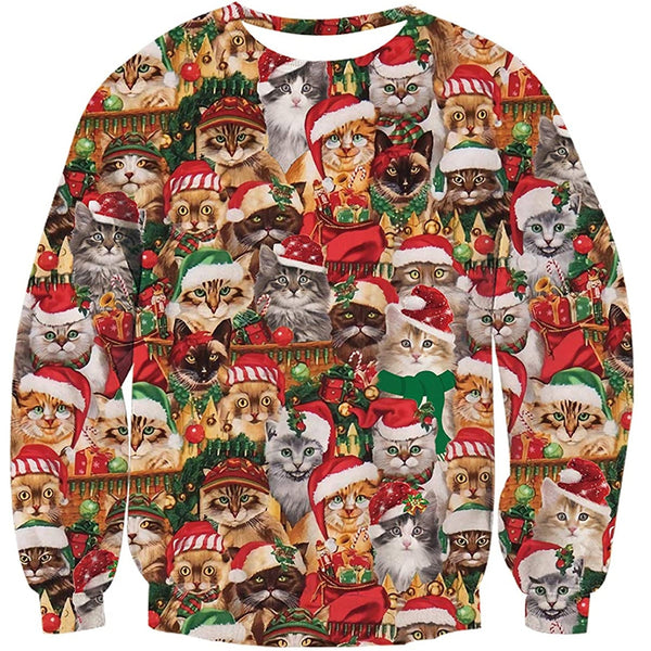 Funny Christmas Hat Cats Ugly Christmas Sweater