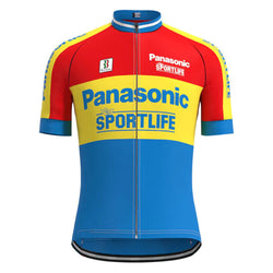 Panasonic Red Yellow Blue Vintage Short Sleeve Cycling Jersey Top
