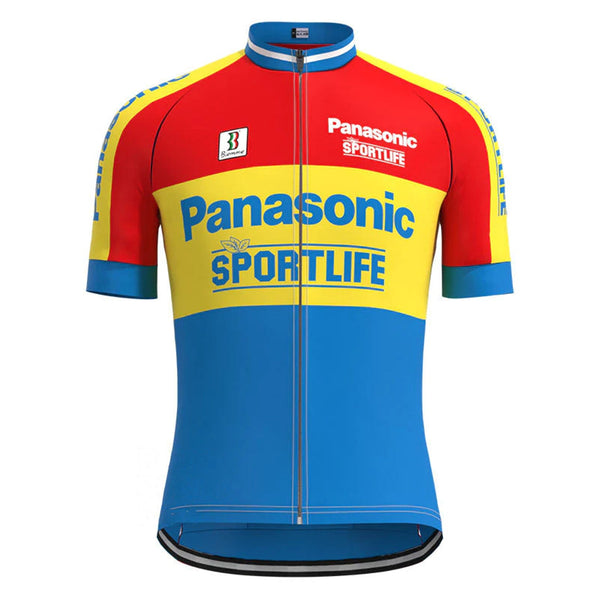 Panasonic Red Yellow Blue Vintage Short Sleeve Cycling Jersey Top