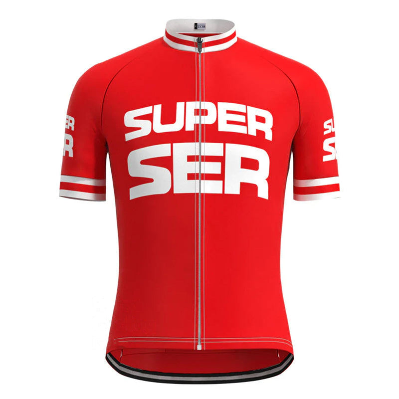 Super Ser Red Vintage Short Sleeve Cycling Jersey Top