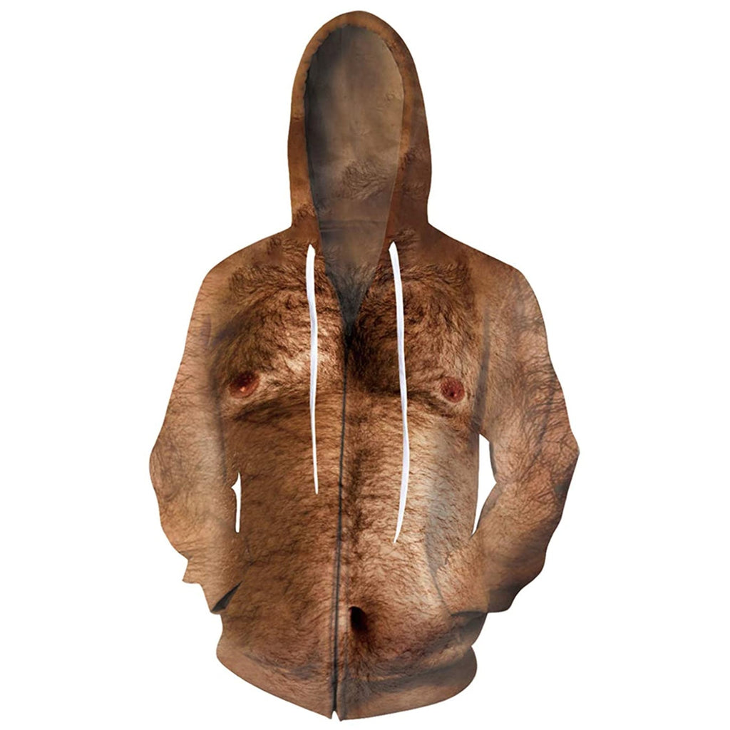 Ugly Hairy Chest Zip Hoodie Forest Coral