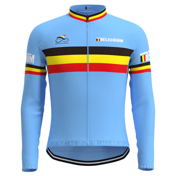 BELGIUM Blue Vintage Long Sleeve Cycling Jersey Top