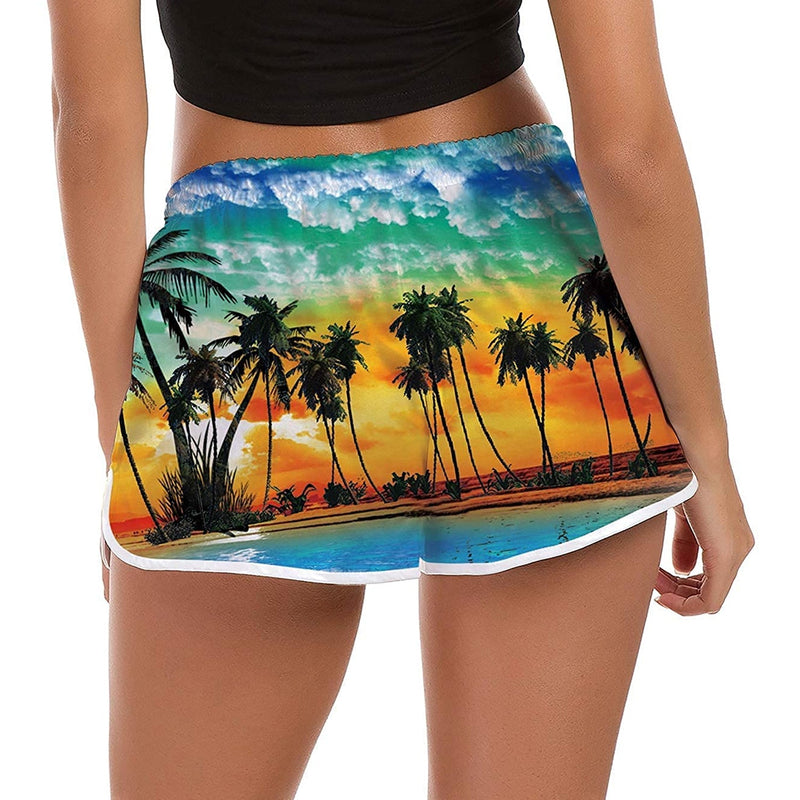 Hawaiian Sunset Palm Tree Funny Board Shorts for Women